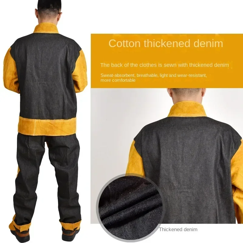 Ropa de seguridad para el trabajo, trabajo de soldadura de cuero de vaca, soldadura de arco de argón, manga larga, protector antisalpicaduras de arco, traje de ropa de cuero de vaca - imagen 4