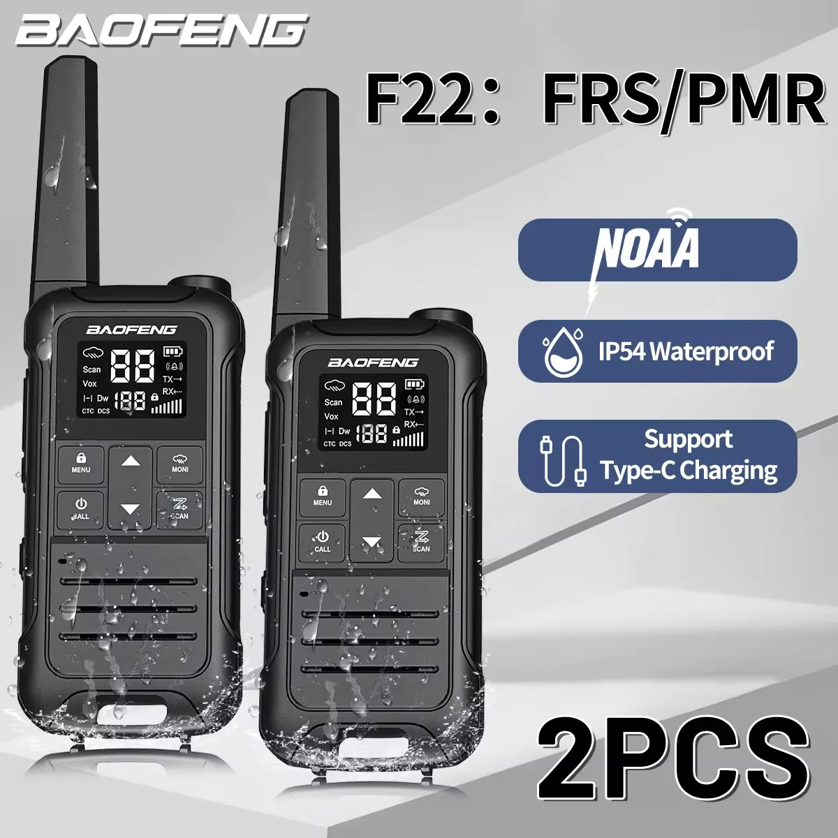 2 uds Baofeng F22 PMR FRS Mini Walkie Talkie impermeable tipo C sin licencia NOAA Radioaficionado bidireccional portátil para caza