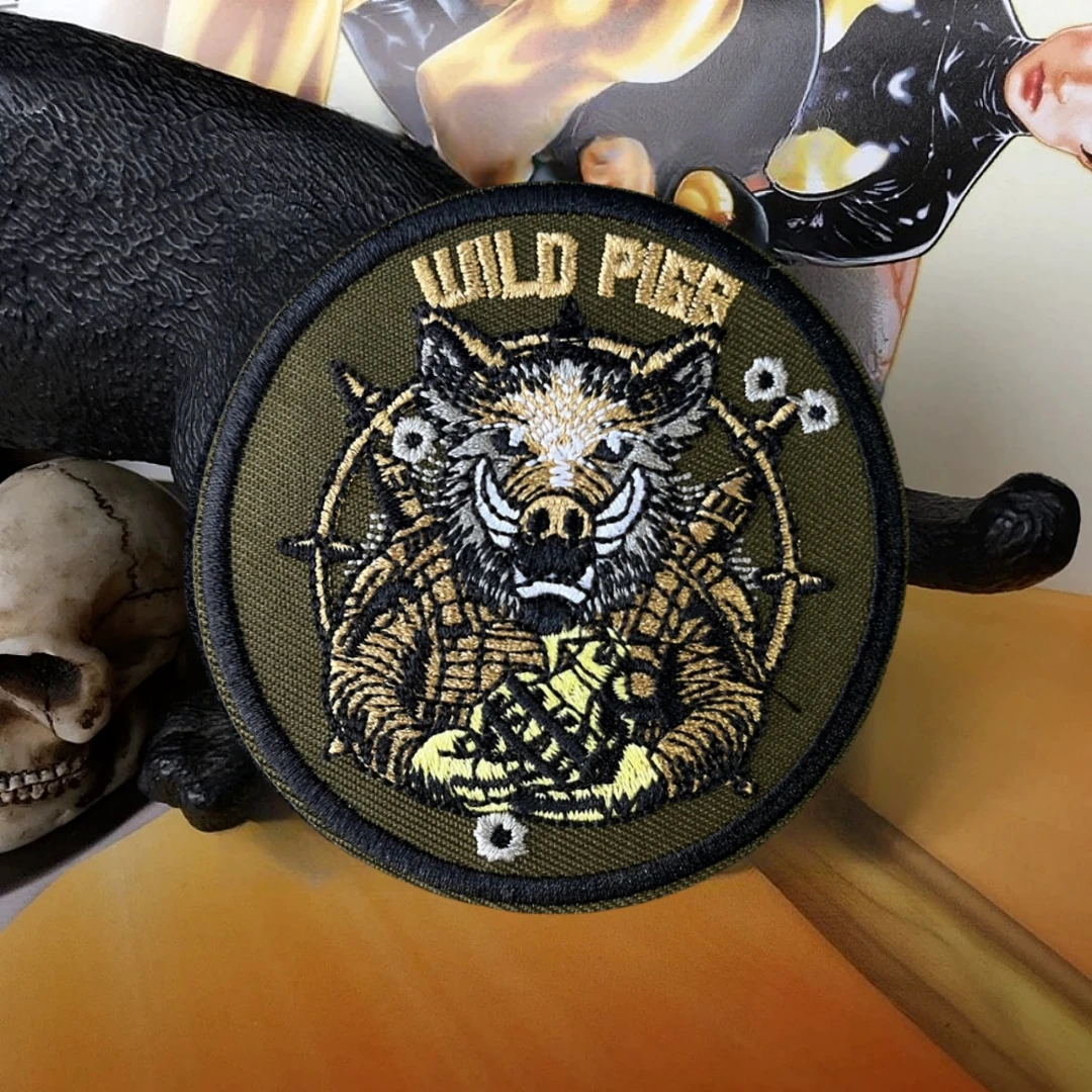 Parches de gancho y bucle bordados de cerdos salvajes, pegatinas de insignia de moral táctica para accesorios decorativos en mochilas - imagen 5