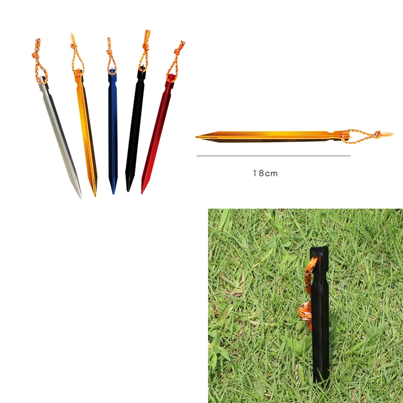 Aleación de aluminio tienda clavo estaca cuerda equipo de Camping accesorios de Camping clavija de tienda 18cm 10 Uds - imagen 2
