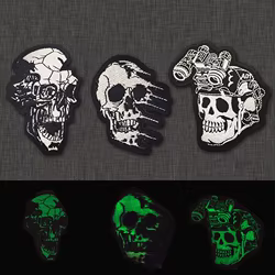 Parche de calavera luminosa bordado serie Tactical Fear, dispositivo de visión nocturna, brazalete de esqueleto para decoración de ropa y mochila