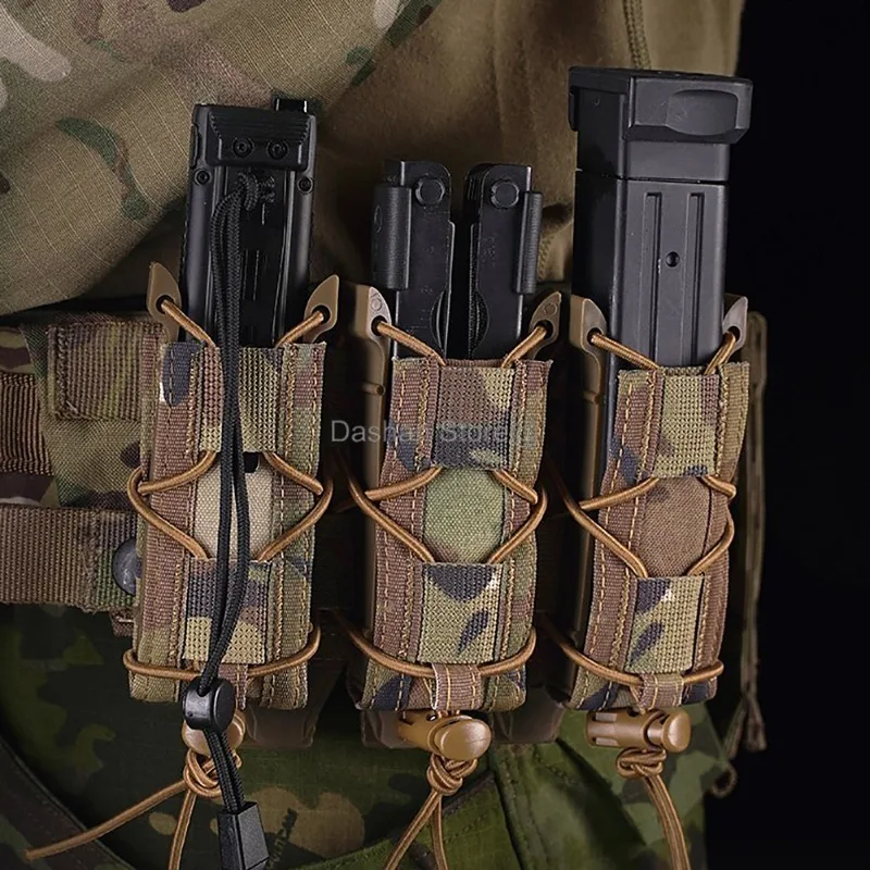 Bolsa para revistas tipo tigre de 9mm, pistola táctica, Clip Triple Mag Molle.40.45ACP, funda para linterna EDC, portacuchillos Airsoft GBB
