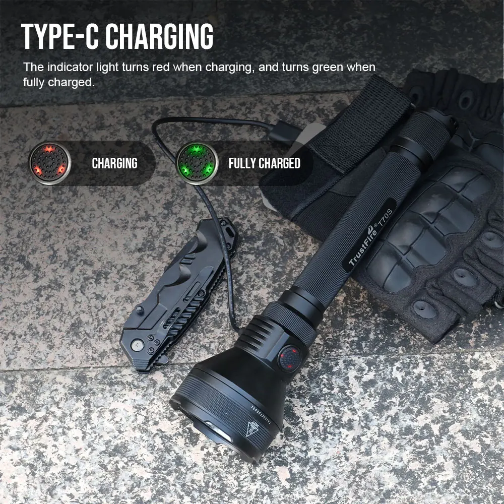 Trustfire-linterna LED recargable T70S para caza, lámpara táctica de 2350lm, tipo C, Ultra potente, 18650 - imagen 3
