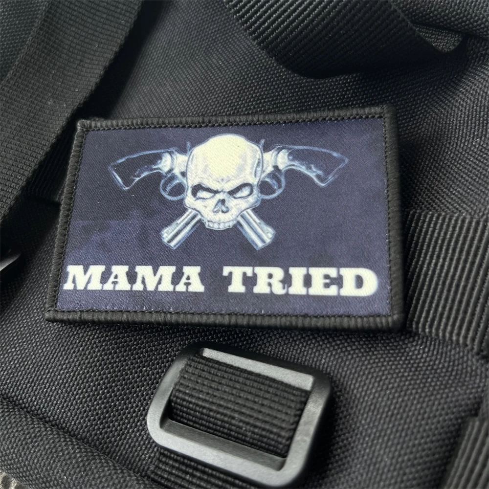 Mama Tried Dual Gun Skull moral Badge Patches Tactical Armband Backpack Printed Stickers - imagen 5
