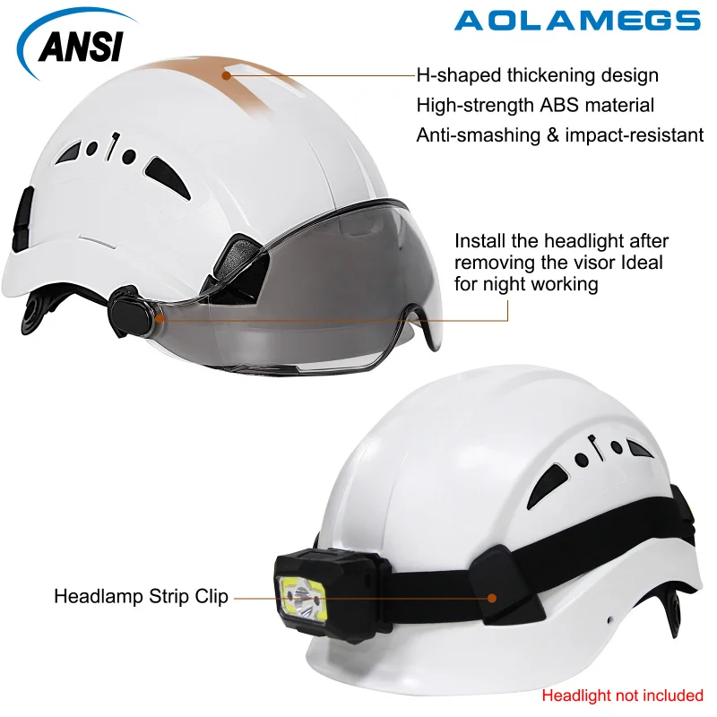 Casco de seguridad para construcción con gafas, visera, casco duro ABS de alta calidad, luz ANSI, protección para la cabeza de trabajo Industrial, rescate CR08 - imagen 4