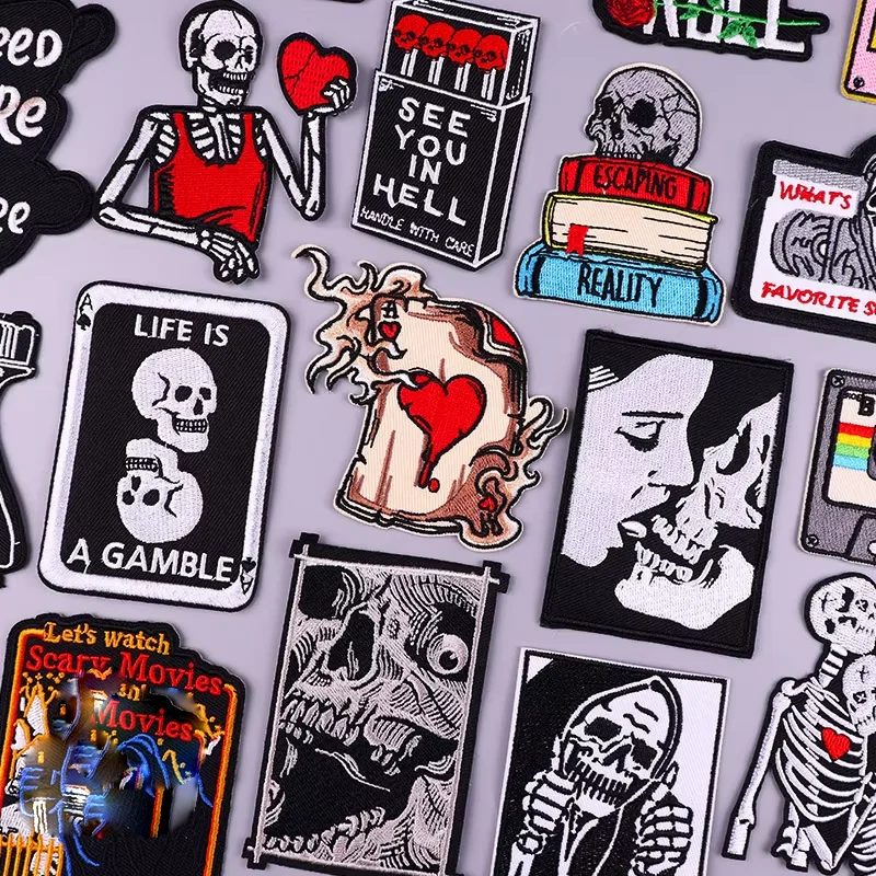Parche de póker, parches bordados de calavera de terror para ropa, bordado Punk/patch para coser, parches para planchar ropa, pegatinas para planchar