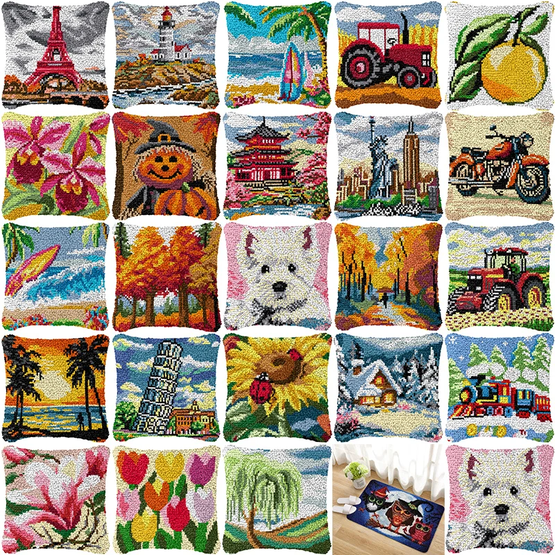 Lindo perro Rosa almohada alfombra bordado funda de almohada calabaza pestillo enganche Kits alfombra de musgo edificios alegría vacaciones Kits de punto de cruz - imagen 2