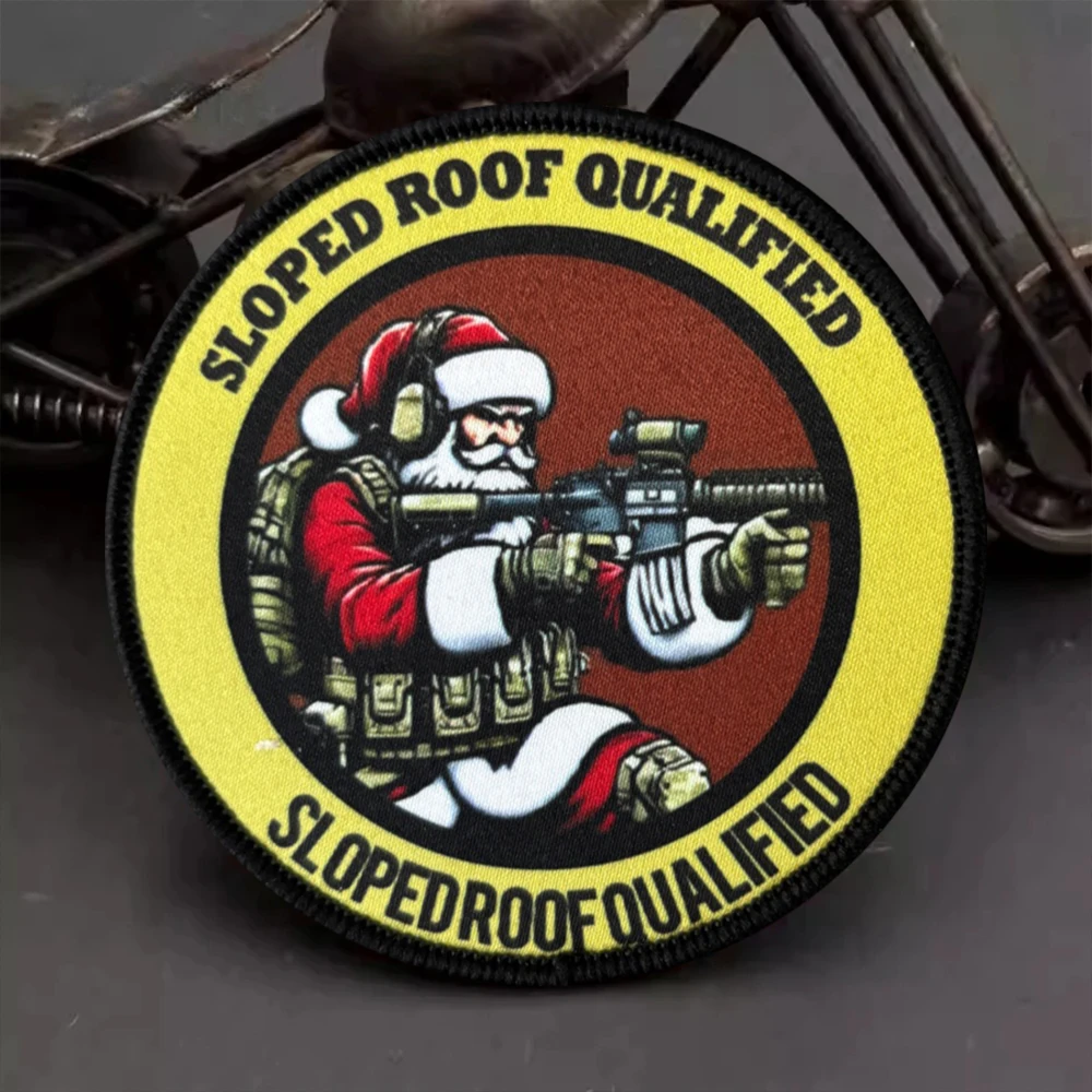Parche táctico de moral de Papá Noel, parche de gancho y bucle calificado para techo inclinado, insignia militar, brazalete de Feliz Navidad, pegatinas para mochila