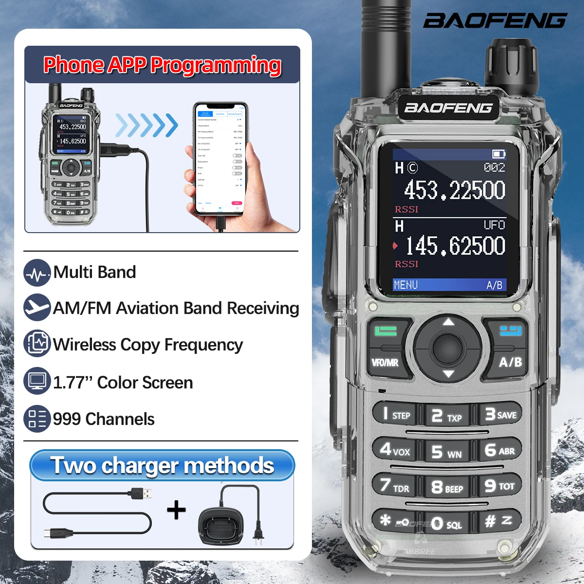 Baofeng UV-21 Pro radio bidireccional walkie talkie multibanda