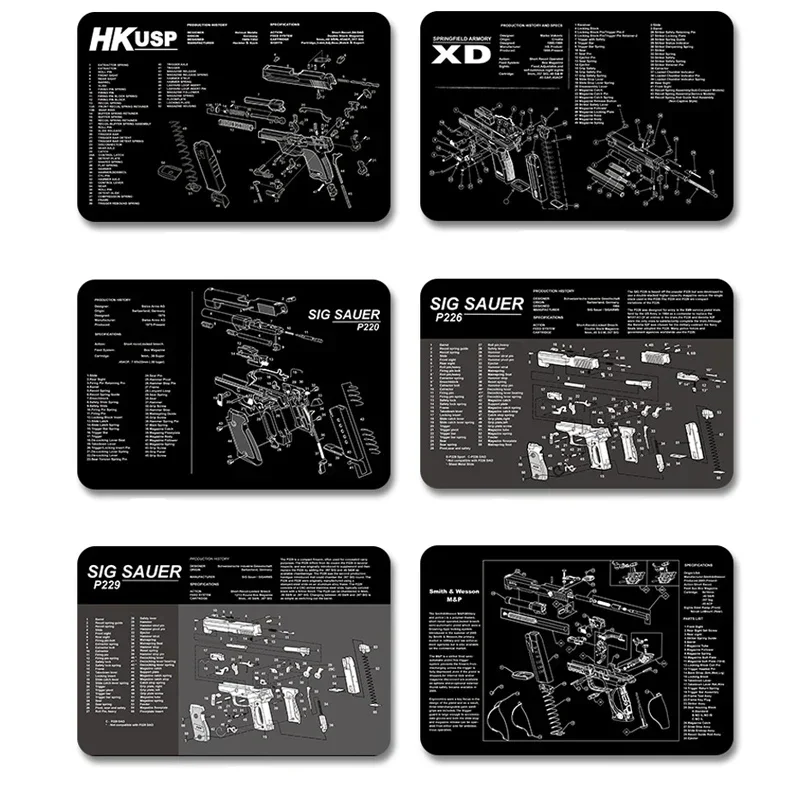 Alfombrilla de goma para limpieza de armas, diagrama de piezas para alfombrilla de ratón para AR15 AK47 Remington 870 GLOCK CZ-75 SIG SAUER P220 P226 P229 P320 P365 1911 - imagen 5