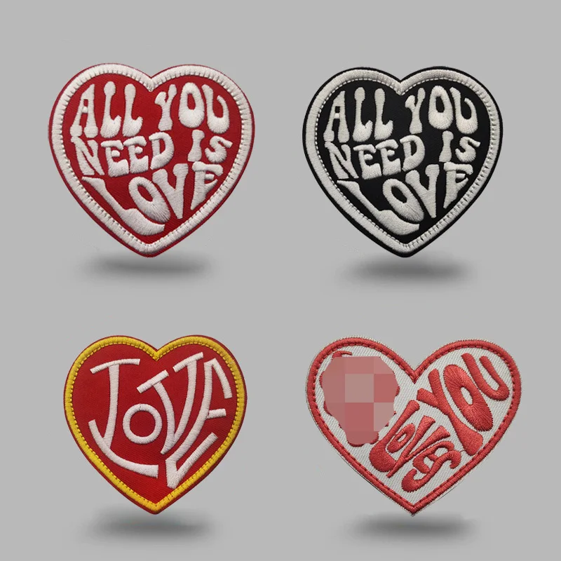 Insignia bordada en forma de corazón, pegatina para bolsa al aire libre, ropa decorativa, brazalete, chaqueta, casco DIY, chaleco, parches de gancho y bucle - imagen 2