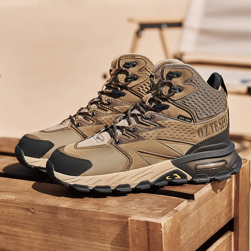 O.Z.TESHI-Botas de senderismo de cuero de vaca para hombre, botines impermeables de combate táctico para el desierto, zapatillas de montaña informales, zapatos de caza - imagen 3