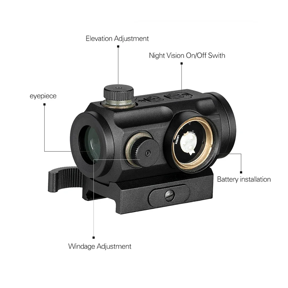 DOCTER-mira táctica de punto rojo 1x20, con elevador QD, mira óptica de 20mm, pistolas diseñadas Ak 47, mira telescópica de caza para caza - imagen 3