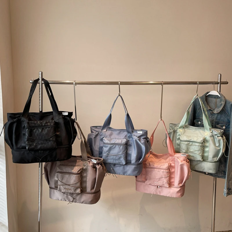 Bolsa de mano para gimnasio y Fitness, bolso para deportes al aire libre, Yoga, zapatos, bolsillo, bolsa húmeda seca, entrenamiento, universidad, portátil, libros, bolso de hombro con cordón - imagen 4