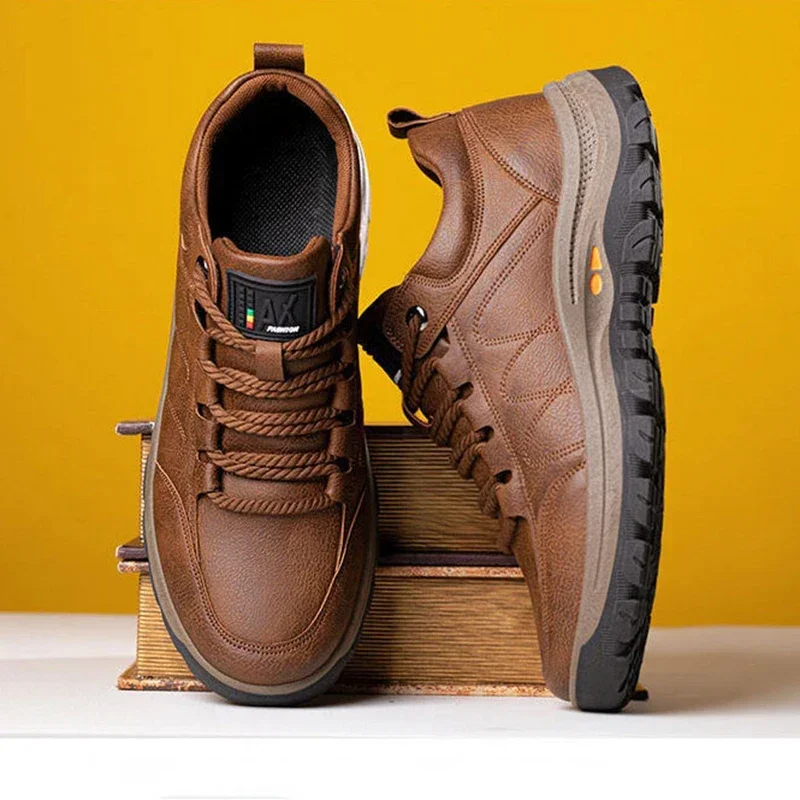 Zapatos de cuero informales de marca para hombre, botas de seguridad para el trabajo para conducir al aire libre, moda urbana, mocasines de negocios para hombre, otoño - imagen 5