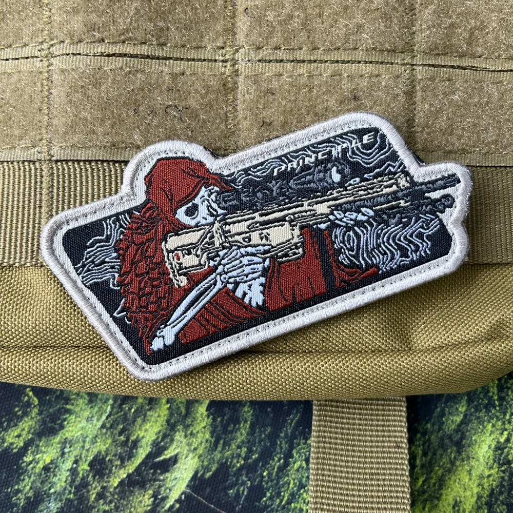 Insignia de moral con función de escuadrón fantasma, emblema de Rifle de francotirador de calavera, mochila táctica, pegatina tejida con gancho y bucle, parches militares - imagen 2