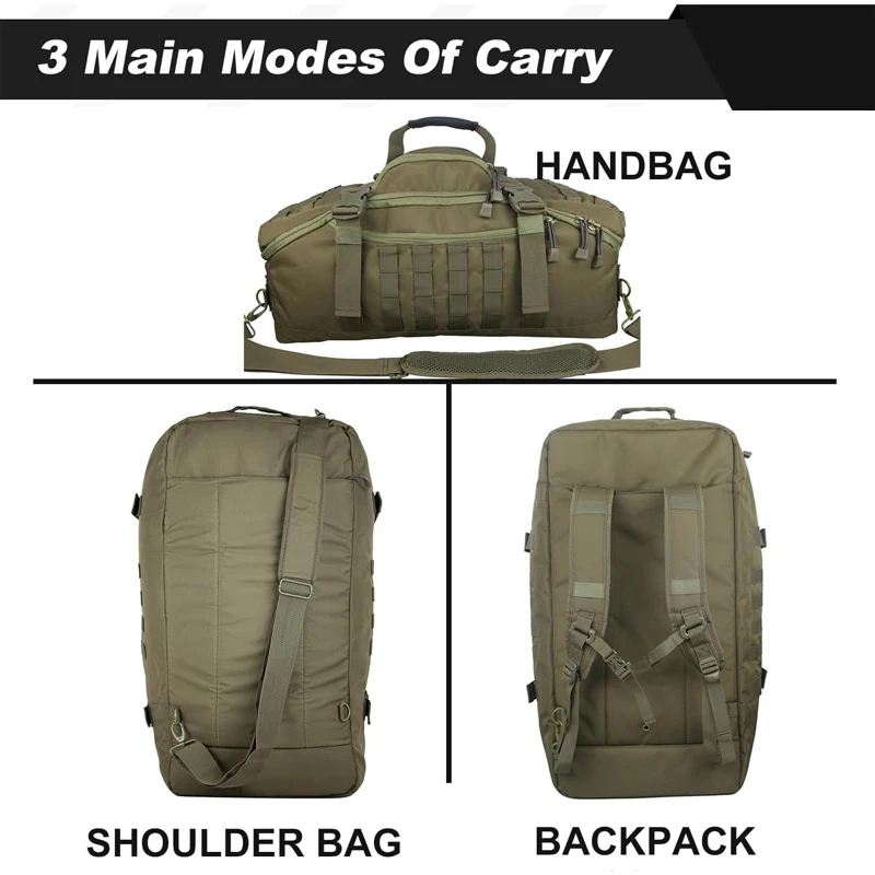 LQARMY 30L 45L 80L Mochila militar táctica Bolsa de lona para gimnasio para hombres Camping Deportes Viajes Entrenamiento Weekender Despliegue 3 en 1 - imagen 3