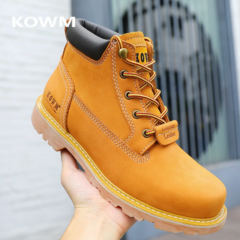 KOWM-zapatos de senderismo de piel de vaca para hombre, botas de caza tácticas impermeables, botas de motocicleta, zapatillas de viaje, botines de combate en el desierto - imagen 4