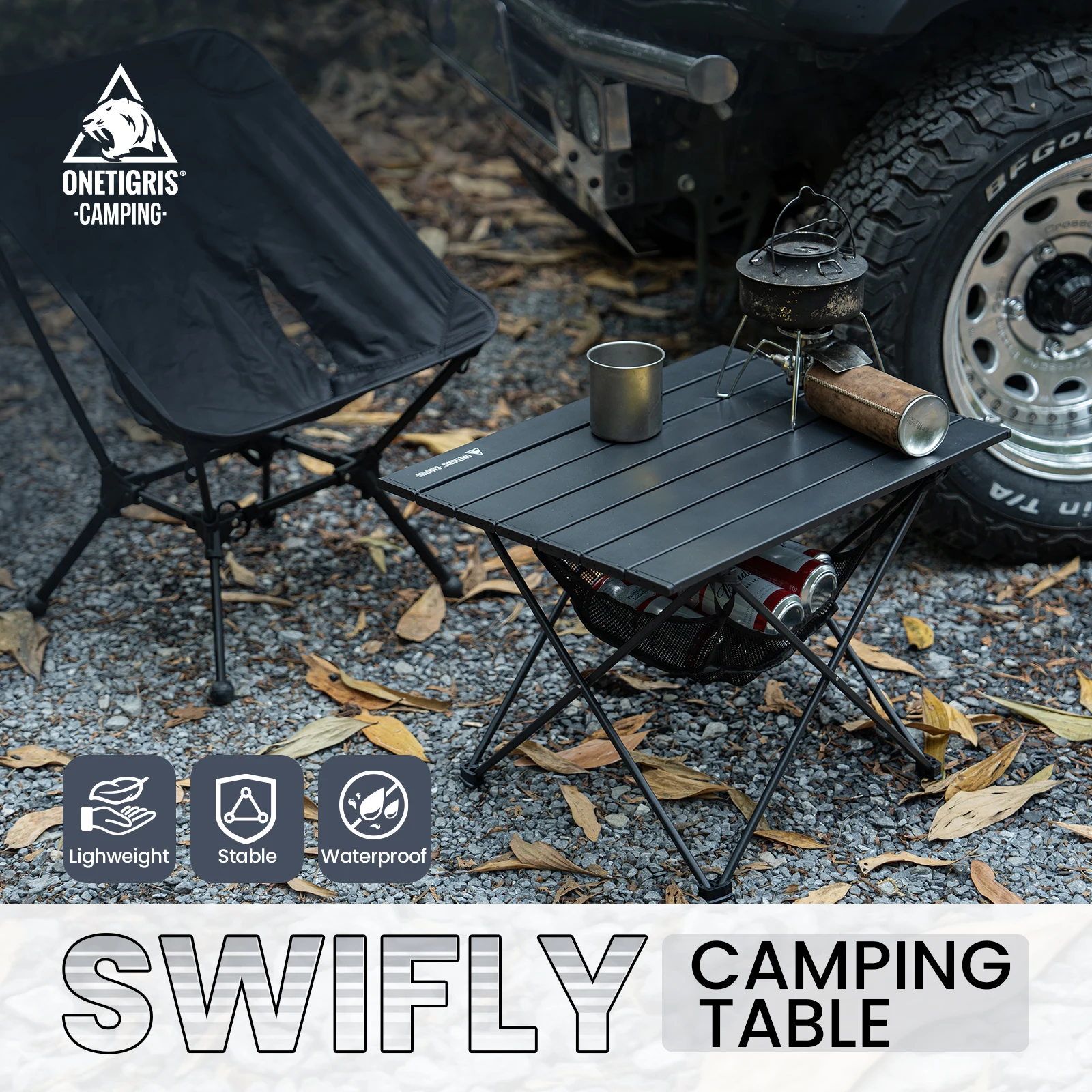 OneTigris-mesa enrollable portátil para acampar, mesas de comedor plegables para exteriores, Picnic con bolsa de almacenamiento de malla, organizador, escritorio plegable - imagen 3