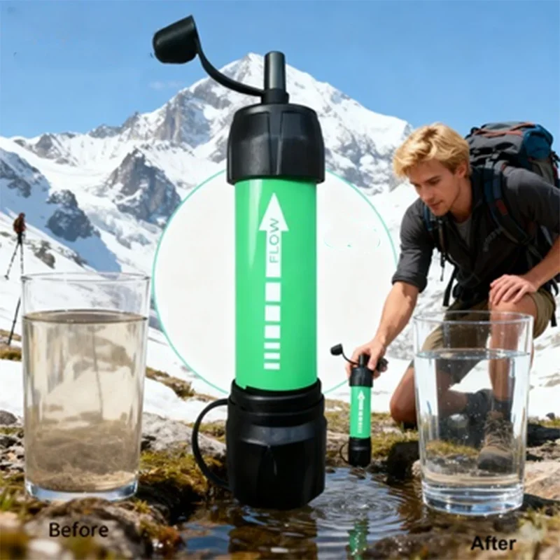MINI filtro de agua portátil para exteriores para senderismo, acampada y supervivencia de emergencia, purifica la fuente de agua en adelante, emergencia y desastre