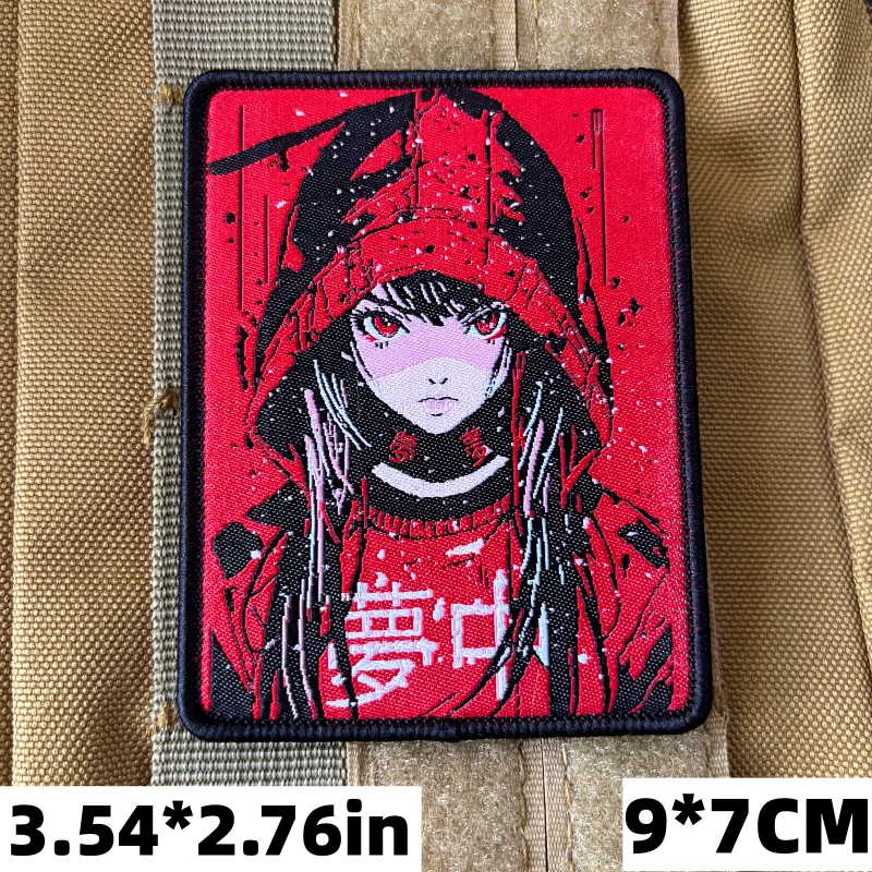 Parches de impresión de insignia de moral asesino femenino de Anime, parche táctico de espada de gancho y bucle, brazalete militar, pegatina para mochila - imagen 3