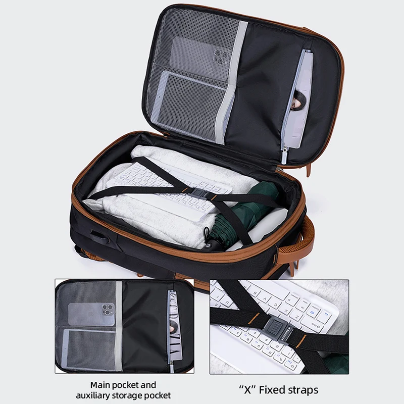 Mochila de gimnasio para Fitness, bolsa de viaje para ordenador portátil de gran capacidad con carga USB, mochila expandible con múltiples bolsillos para exteriores - imagen 3