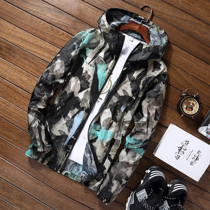 Chaqueta de protección solar para exteriores para hombre, cortavientos transpirable resistente al desgaste, chaqueta con capucha de camuflaje de moda de secado rápido para ciclismo - imagen 4