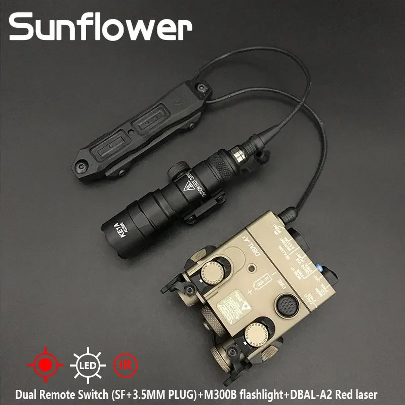 Airsoft táctico DBAL A2 arma láser luz rojo punto verde mira puntero láser Surefir M300B linterna lámpara con interruptor de presión Dual