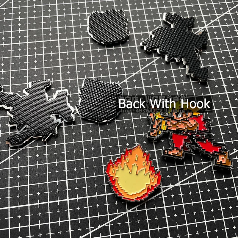 Shakunetsu Hadoken juego de Arcade mosaico parches de Metal estilo píxel insignias tácticas DIY para ropa decoración de mochila con gancho - imagen 5