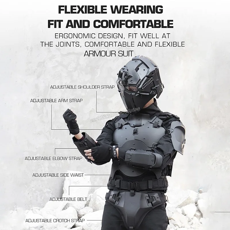 Conjunto de protección de chaleco de armadura táctica, cinturón MOLLE ajustable, codera, protección de ingle y entrepierna, equipo de caza Airsoft, armadura corporal - imagen 5