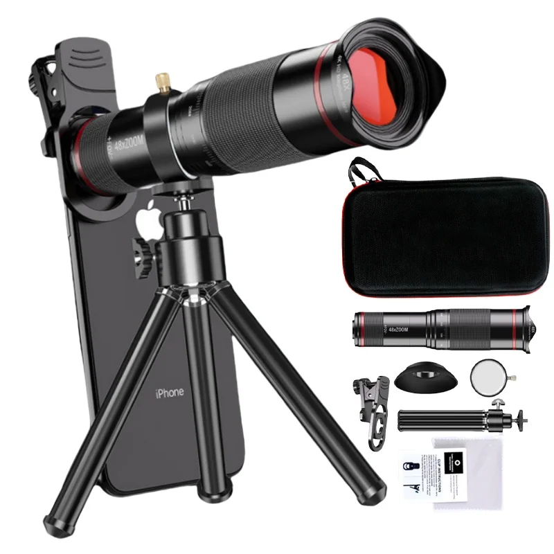Lente de teléfono móvil con Zoom HD 48x, binoculares potentes, telescopio Monocular de Metal de largo alcance, teleobjetivo con trípode para acampar - imagen 3