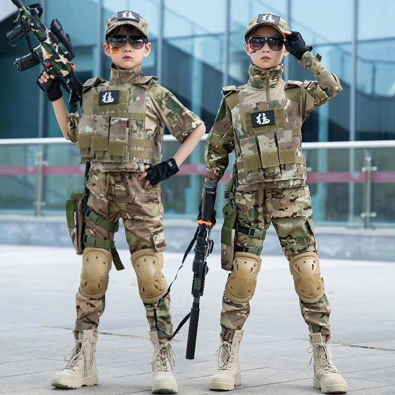 Conjunto de uniforme de camisa de camuflaje G3 táctico militar para niños, disfraces de soldado para niños, Top de camuflaje, pantalones, traje para niños y niñas - imagen 5