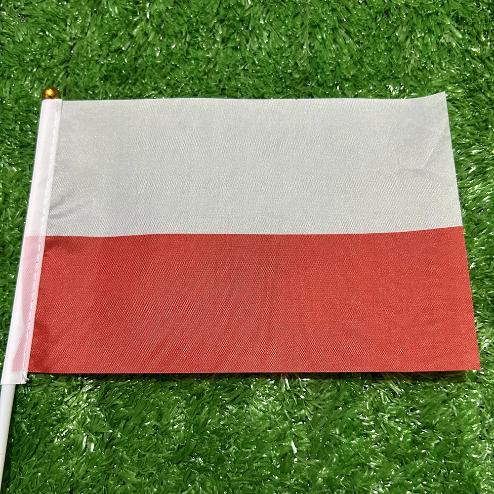 BANDERA SKY 21*14cm banderas ondeantes a mano de Polonia 10/20/50/100 Uds con poste de plástico para actividades deportivas decoración del hogar - imagen 5