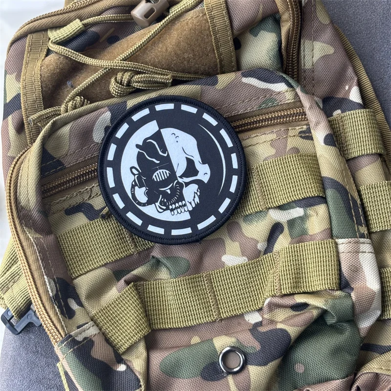 Parche táctico con estampado de "calavera" para ropa, insignia de moral militar, parches con gancho, pegatinas para mochila, brazalete