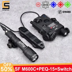 Táctico WADSN PEQ 15 Laser rojo, verde y azul, luz de relleno IR, linterna Sureir M600C y interruptor de presión de doble control, Airsoft, Caza