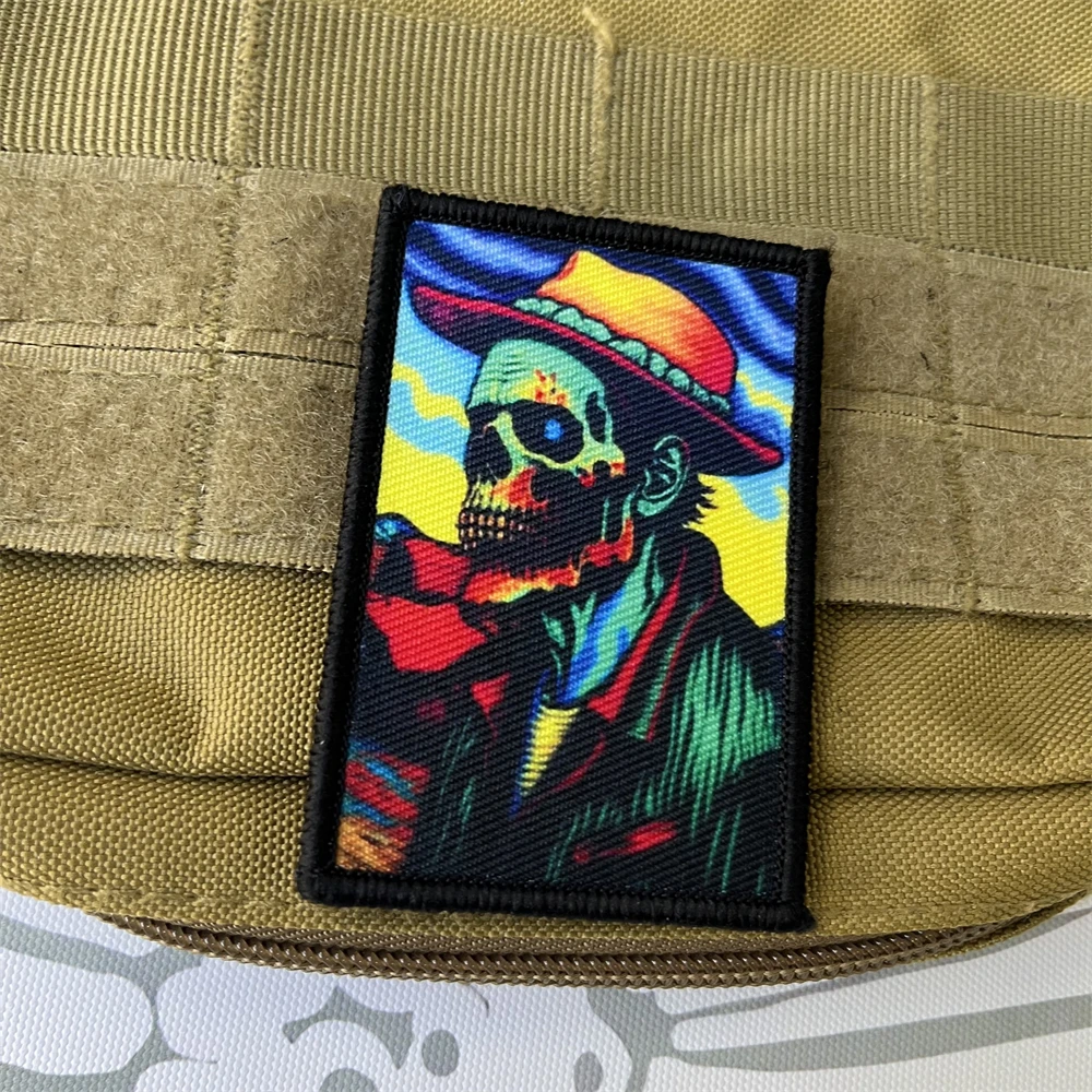 Parches tácticos de moral divertidos de Zombie Van Gogh para ropa, parche de gancho y bucle impreso, pegatina para mochila militar - imagen 5