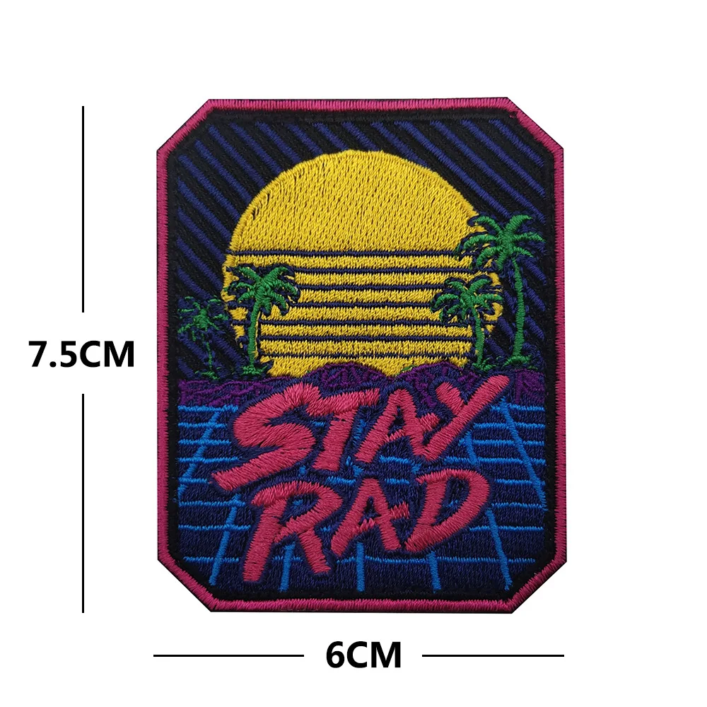 Stay Rad-parches bordados de playa con paisaje costero, insignia de brazalete táctico de coco, pegatina de tela para bolsa de ropa - imagen 3
