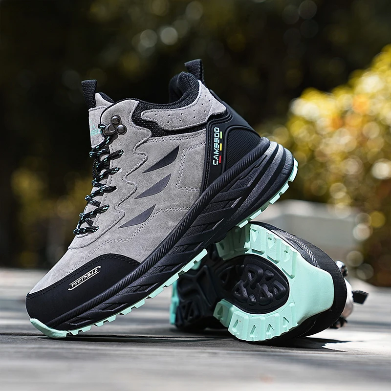 CAMSSOO-Botas de senderismo de cuero de vaca para hombre, zapatos de caza impermeables, botines tácticos de combate en el desierto, zapatillas informales de montaña - imagen 4