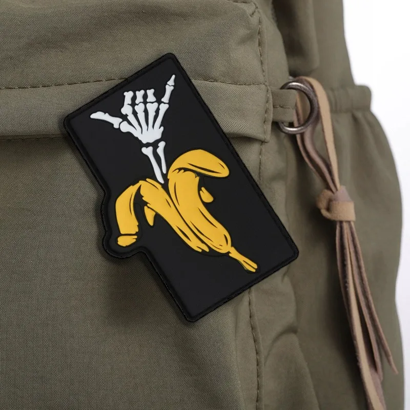 Divertidos parches tácticos de palma y calavera de plátano, insignia de moral de esqueleto de plátano, emblema creativo de gancho y bucle de PVC, accesorios para mochila táctica - imagen 5