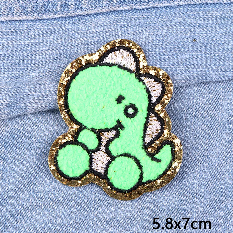 Parche bordado de dinosaurio, pulpo, Lobo, toalla, borde dorado, Animal Grete, parches bordados para ropa, bolsos, sombreros, coser, decorar, bricolaje - imagen 5