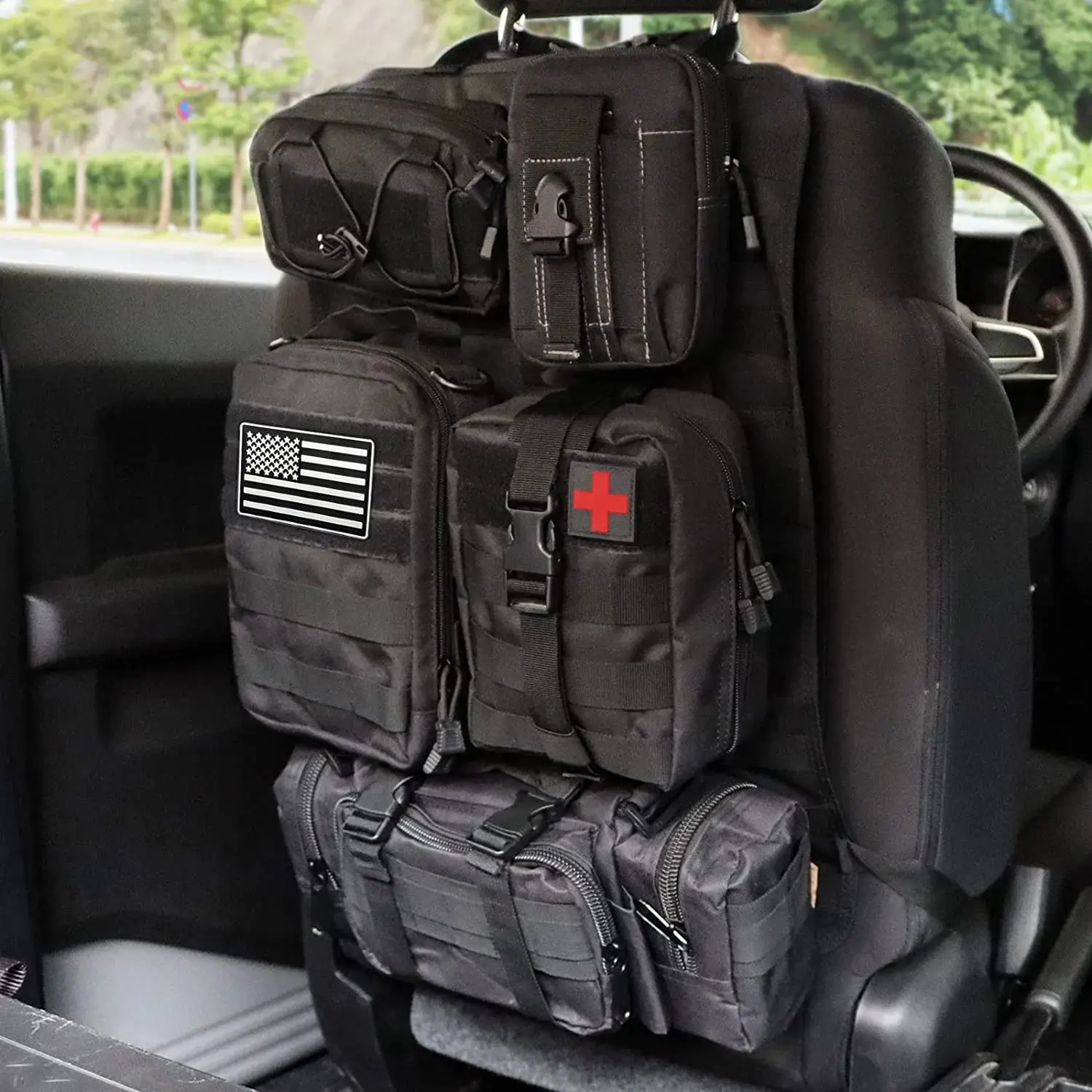 Organizador táctico para respaldo de asiento de coche, organizador táctico de Panel de vehículo con 5 bolsas Molle desmontables, Universal, se adapta a la mayoría de los vehículos