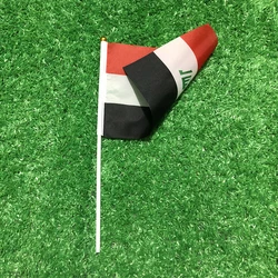 Bandera de Irak, 14x21cm, pancarta voladora de poliéster, IRQ, bandera ondulada a mano de Irak con poste de plástico para decoración