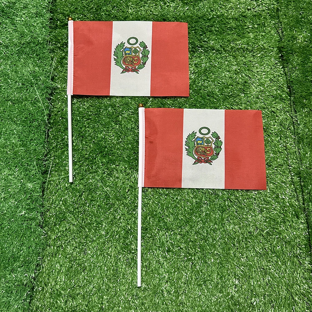 Bandera de la SKY, bandera de mano de Perú, 10/20/50/100 Uds., 21x14cm, banderas ondeantes de mano de Perú con poste de plástico para actividades deportivas, decoración del hogar - imagen 2