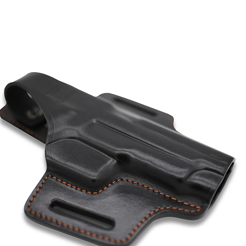 Sólo para Glock 17/22/31, pistola y flor, 2 ranuras, liberación del pulgar, bolsa para pistola con bozal abierta de cuero de grano completo, mano derecha - imagen 4