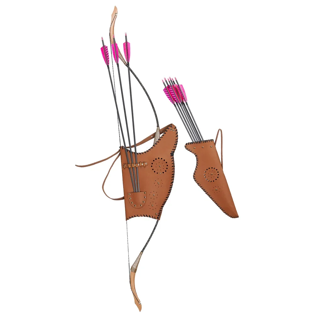 Bolsa de arco recurvo tradicional para tiro con arco, conjunto de carnada de flecha de cuero de vaca, con correas ajustables - imagen 2