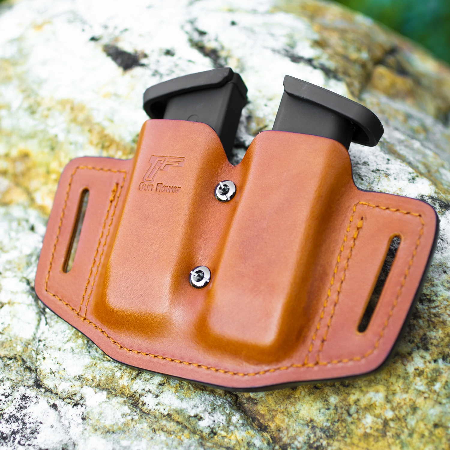 Gun&flower Bolsas dobles para revistas de cuero de plena flor Universal 9/40 Carrier magnético de doble pila - imagen 5