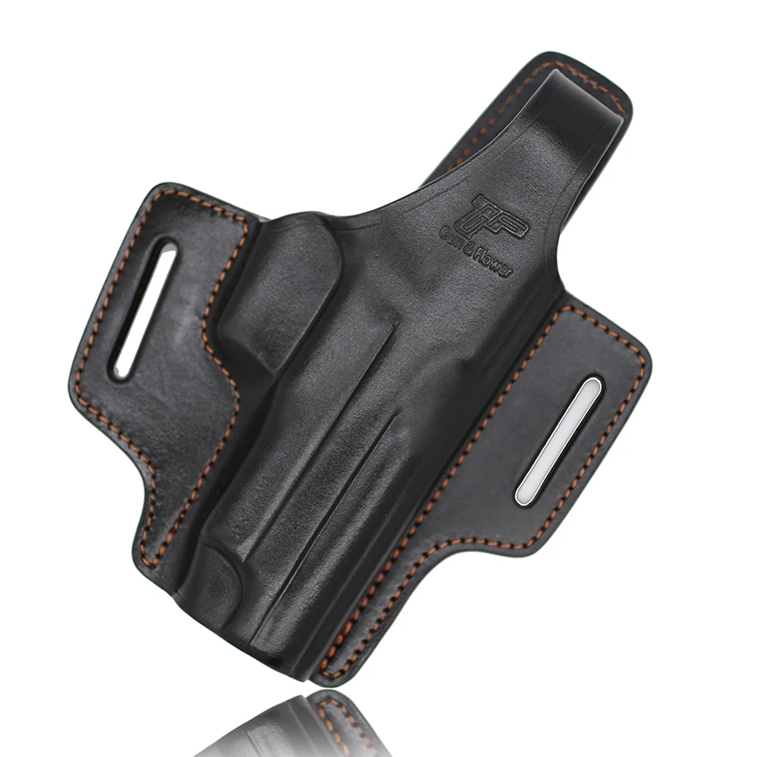 Sólo para Glock 17/22/31, pistola y flor, 2 ranuras, liberación del pulgar, bolsa para pistola con bozal abierta de cuero de grano completo, mano derecha - imagen 2