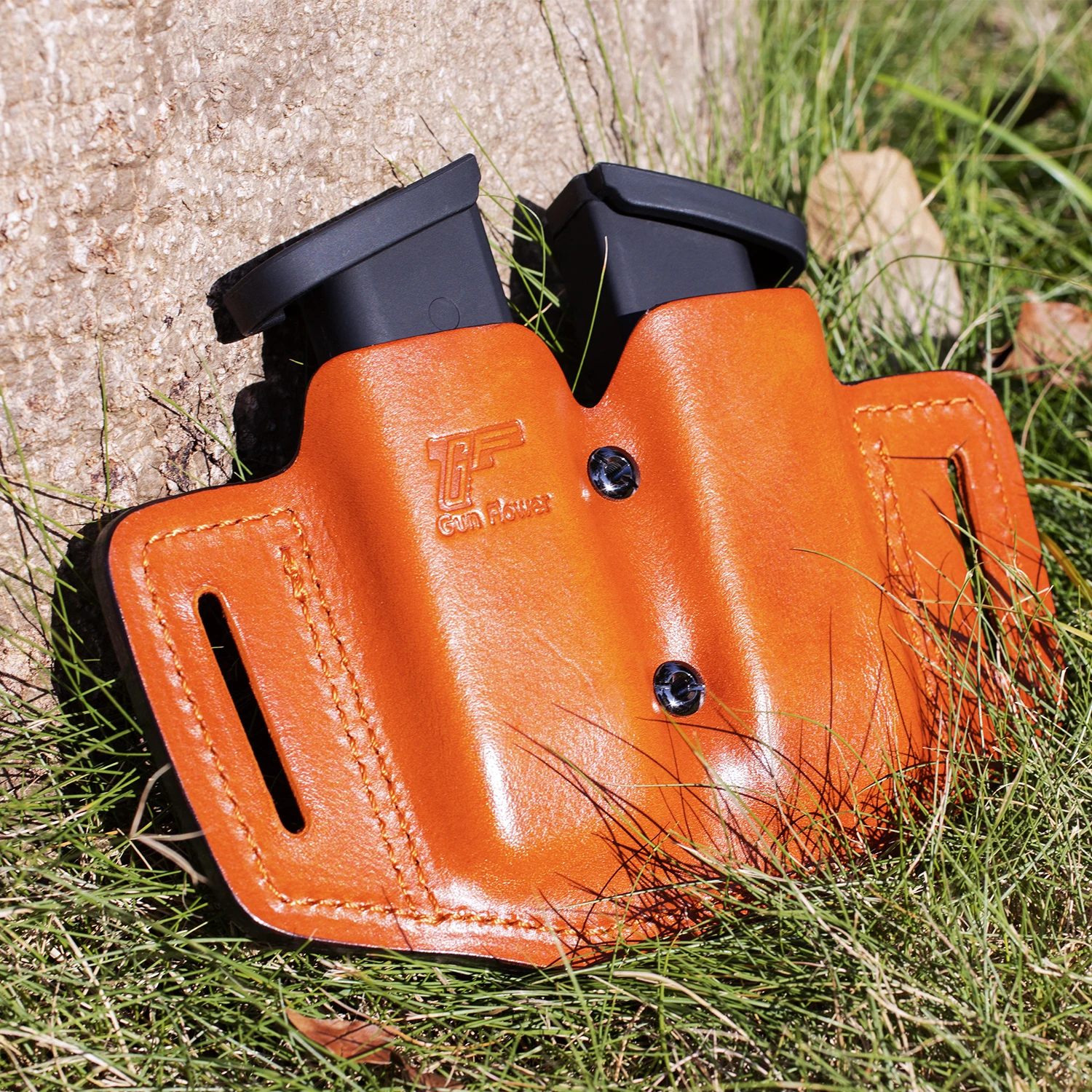 Gun&flower Bolsas dobles para revistas de cuero de plena flor Universal 9/40 Carrier magnético de doble pila - imagen 4