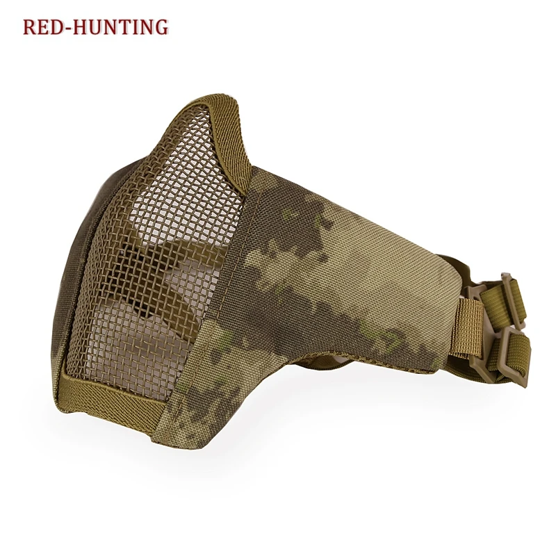 Máscara protectora táctica para caza, mascarilla militar de media cara inferior, malla metálica de acero, plegable, para Paintball CS - imagen 3