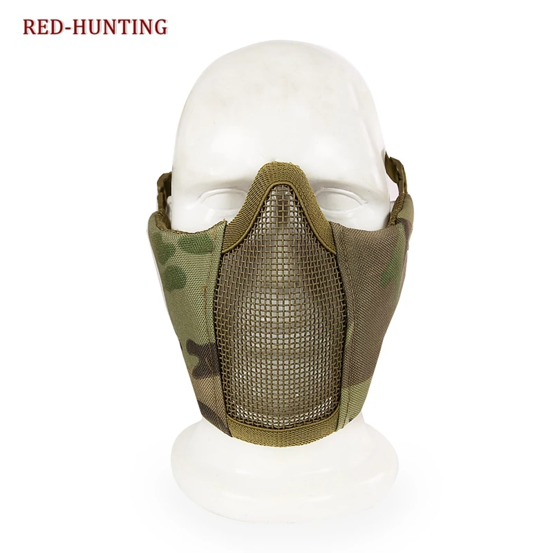 Máscara protectora táctica para caza, mascarilla militar de media cara inferior, malla metálica de acero, plegable, para Paintball CS - imagen 5